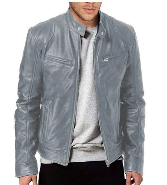 Brodie PU leather jacket with stand collar
