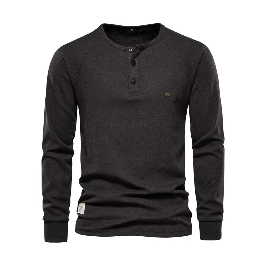 T-shirt Henley homme manches longues boutons décontracté streetwear basique