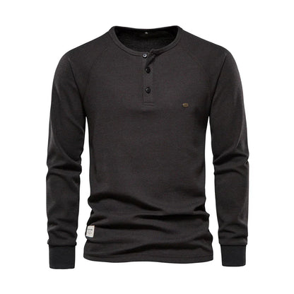 T-shirt Henley homme manches longues boutons décontracté streetwear basique
