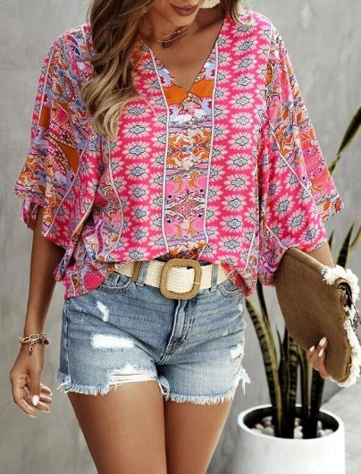 Top bohème Caitlin femme à motifs coupe ample tendance