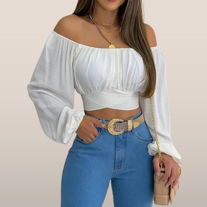 Crop-top épaules dénudées - Style bohème élégant avec manches longues