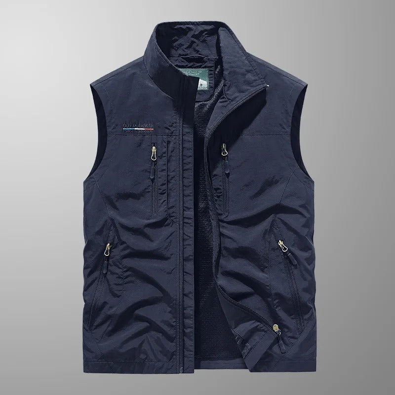 Gilet sans manches homme avec fermeture éclair et col montant Veste d'extérieur