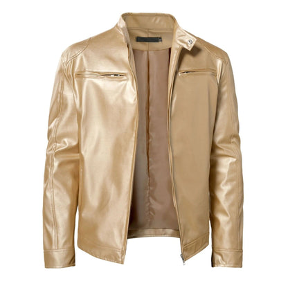Brodie PU leather jacket with stand collar