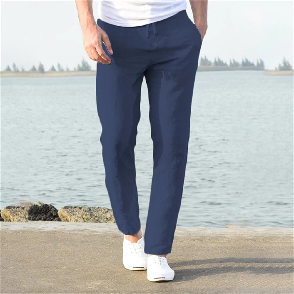 Pantalon léger en lin pour hommes, décontracté et confortable