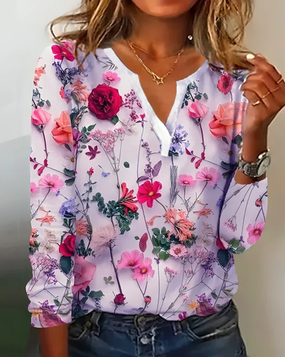 Elena - Blouse à imprimé floral et col en V
