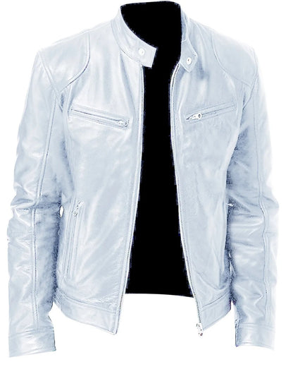 Brodie PU leather jacket with stand collar