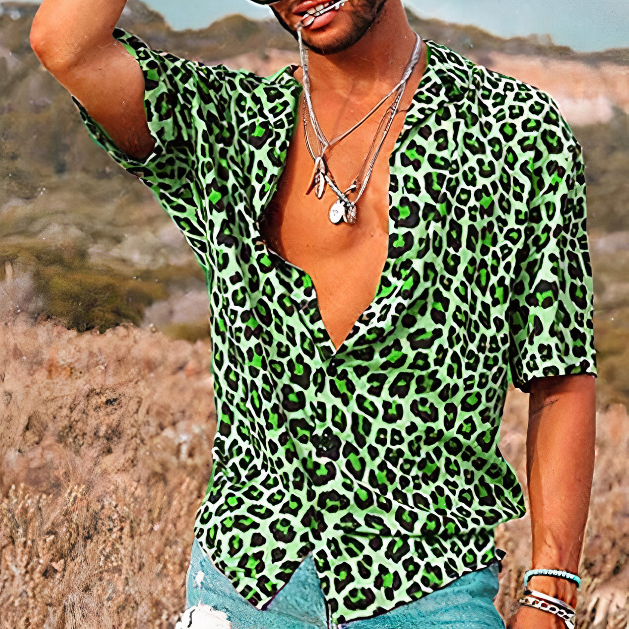 Chemise d'été à motif léopard pour hommes - Merium
