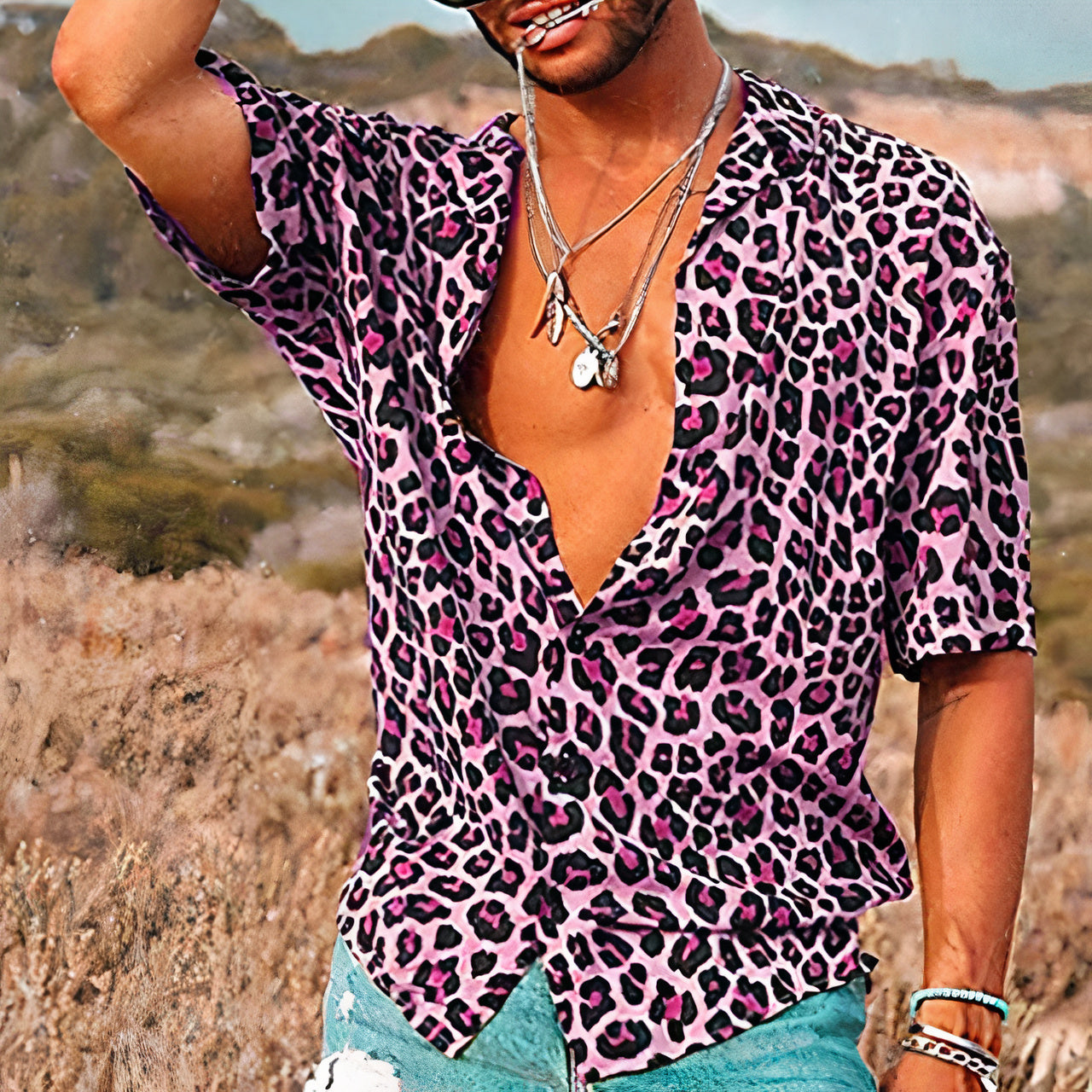 Chemise d'été à motif léopard pour hommes - Merium