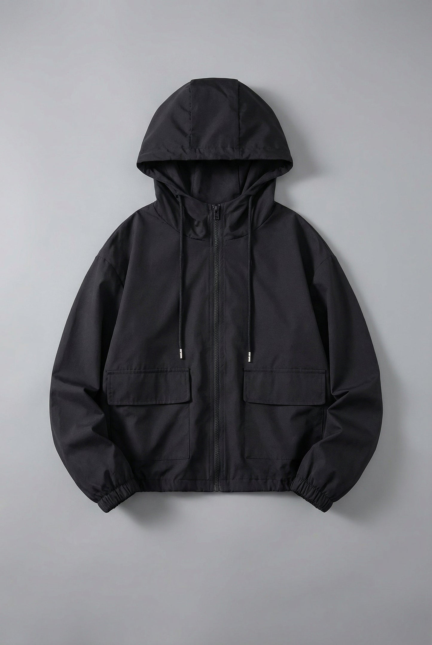 Veste courte noire de printemps pour femmes – Veste légère à capuche
