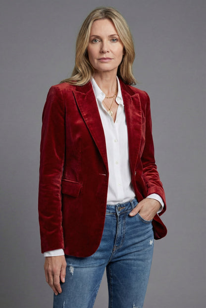 Blazer femme en velours – Veste cintrée et élégante pour occasions spéciales