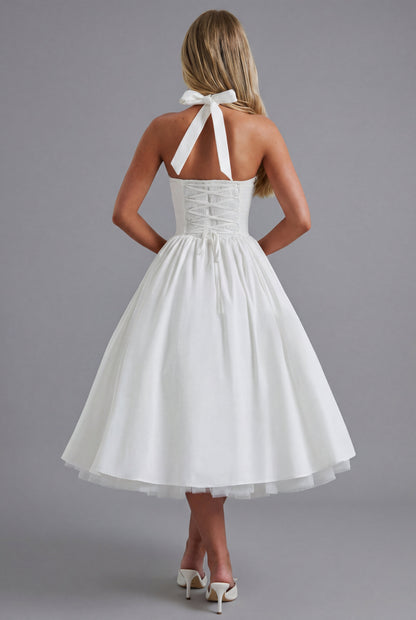 Robe midi élégante en ligne A avec col licou pour femme
