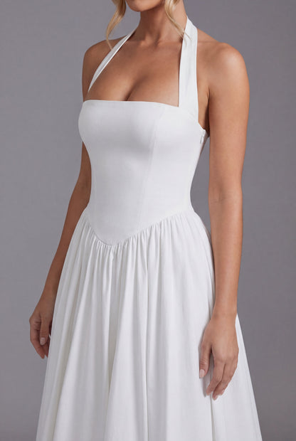 Robe midi élégante en ligne A avec col licou pour femme