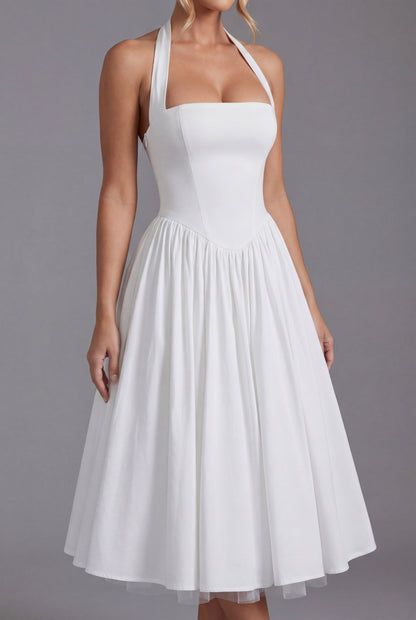 Robe midi élégante en ligne A avec col licou pour femme