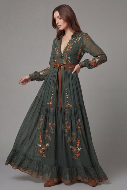 Robe maxi bohème vintage à motif floral pour femmes