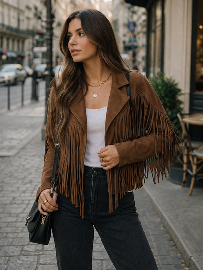 Women's brown suede jacket with fringes