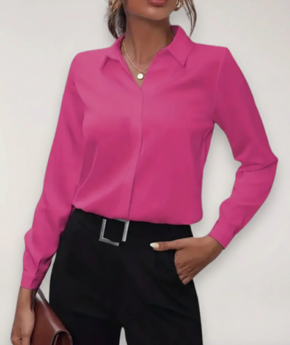 Women's Tailored Blouse with Button Placket for Office Outfits