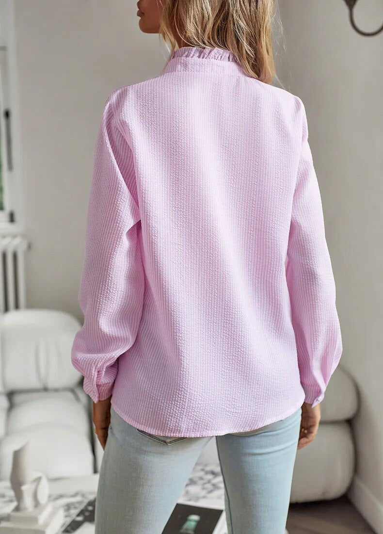 Blouse élégante à manches longues pour femme avec col montant