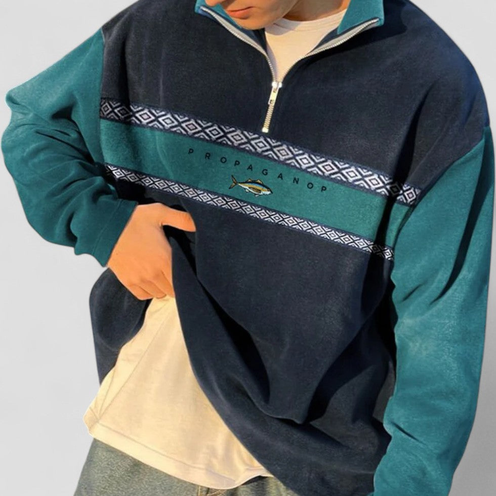 Men's Half-Zip Sweatshirt with Contrast Sleeves