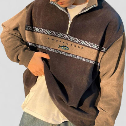 Men's Half-Zip Sweatshirt with Contrast Sleeves