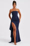 Robe cocktail maxi bustier pour femme avec fente sur la jambe