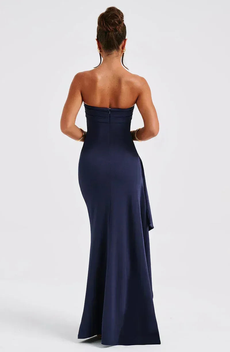 Robe cocktail maxi bustier pour femme avec fente sur la jambe