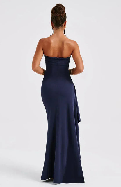 Robe cocktail maxi bustier pour femme avec fente sur la jambe
