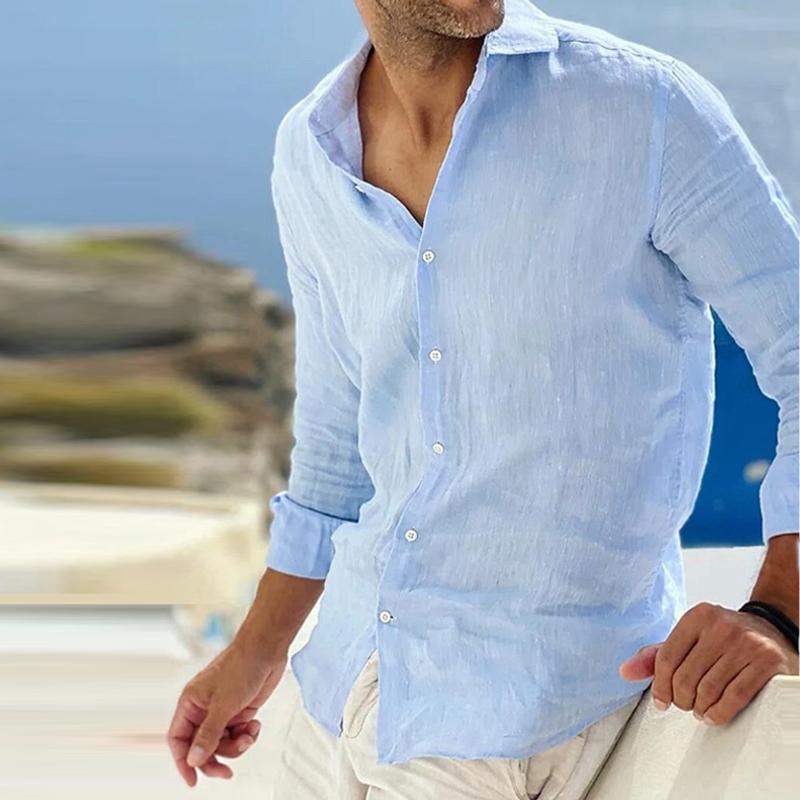 Long-sleeve men's shirt made of cotton and linen for a casual style