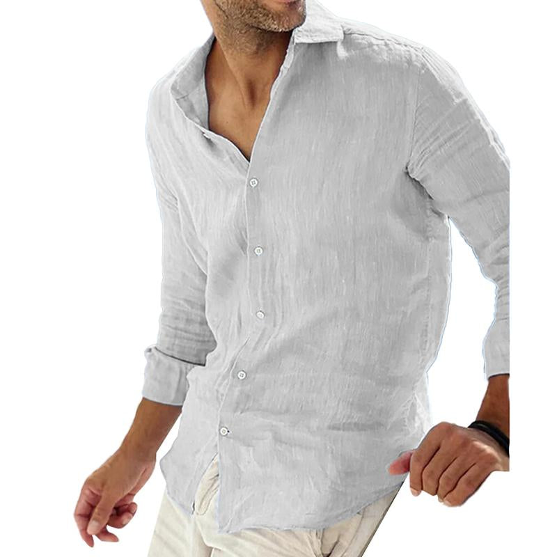 Long-sleeve men's shirt made of cotton and linen for a casual style