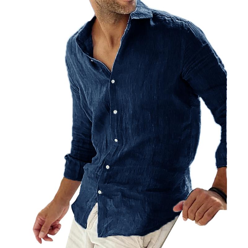 Long-sleeve men's shirt made of cotton and linen for a casual style