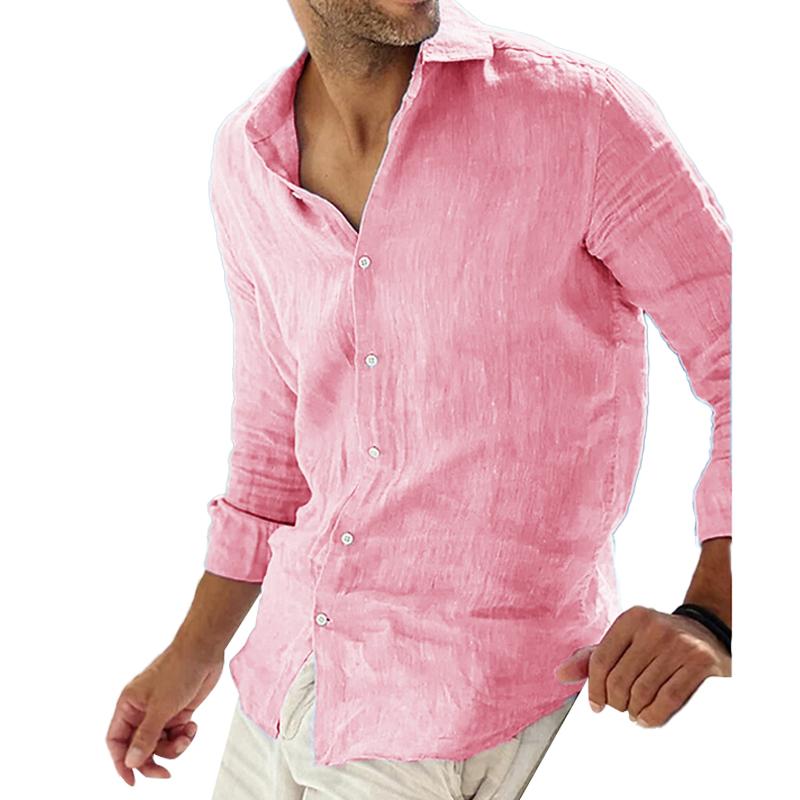 Long-sleeve men's shirt made of cotton and linen for a casual style