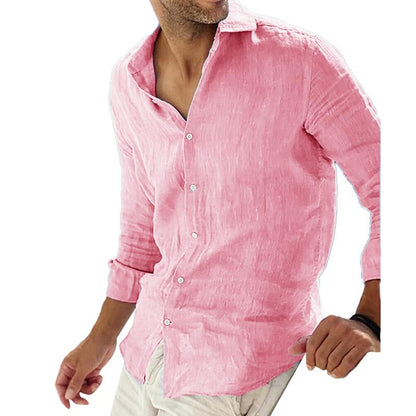 Long-sleeve men's shirt made of cotton and linen for a casual style
