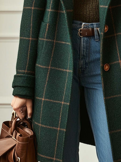 Manteau en laine à motif à carreaux avec col à revers