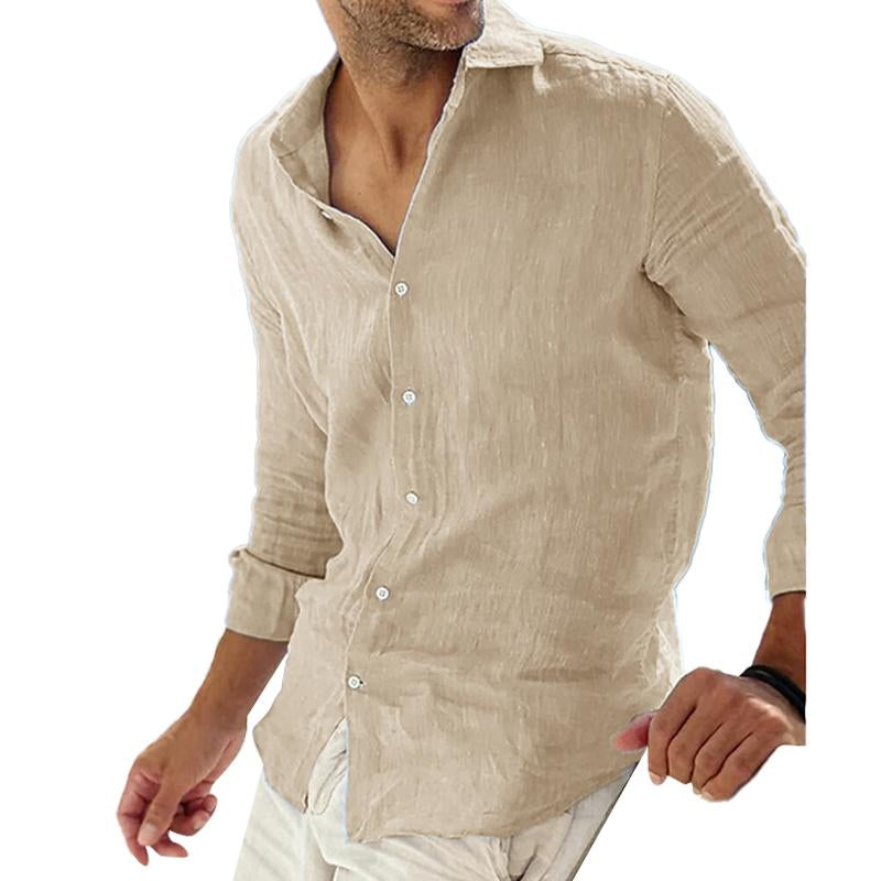 Long-sleeve men's shirt made of cotton and linen for a casual style