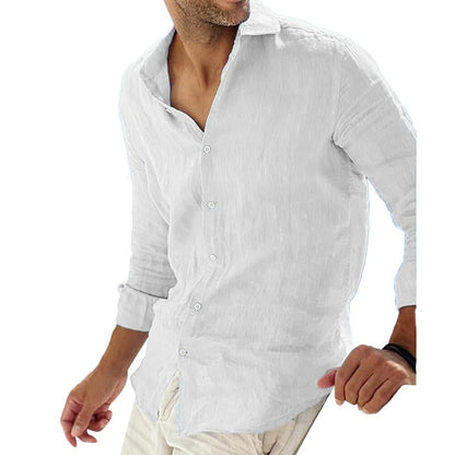 Long-sleeve men's shirt made of cotton and linen for a casual style