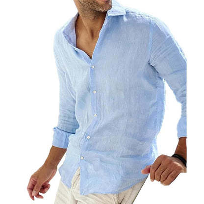 Long-sleeve men's shirt made of cotton and linen for a casual style