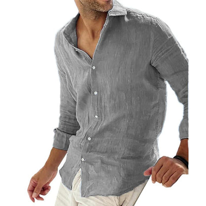 Long-sleeve men's shirt made of cotton and linen for a casual style