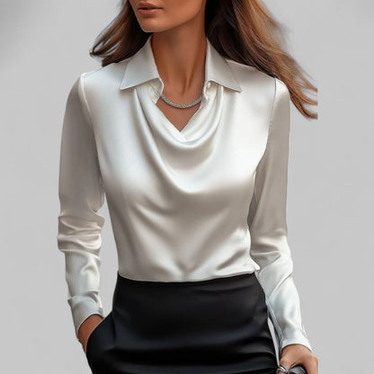 Blouse en satin élégante pour femme avec décolleté en cascade