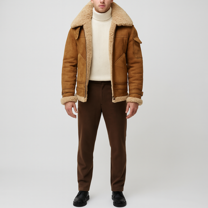 Men's Shearling Leather Jacket Winter