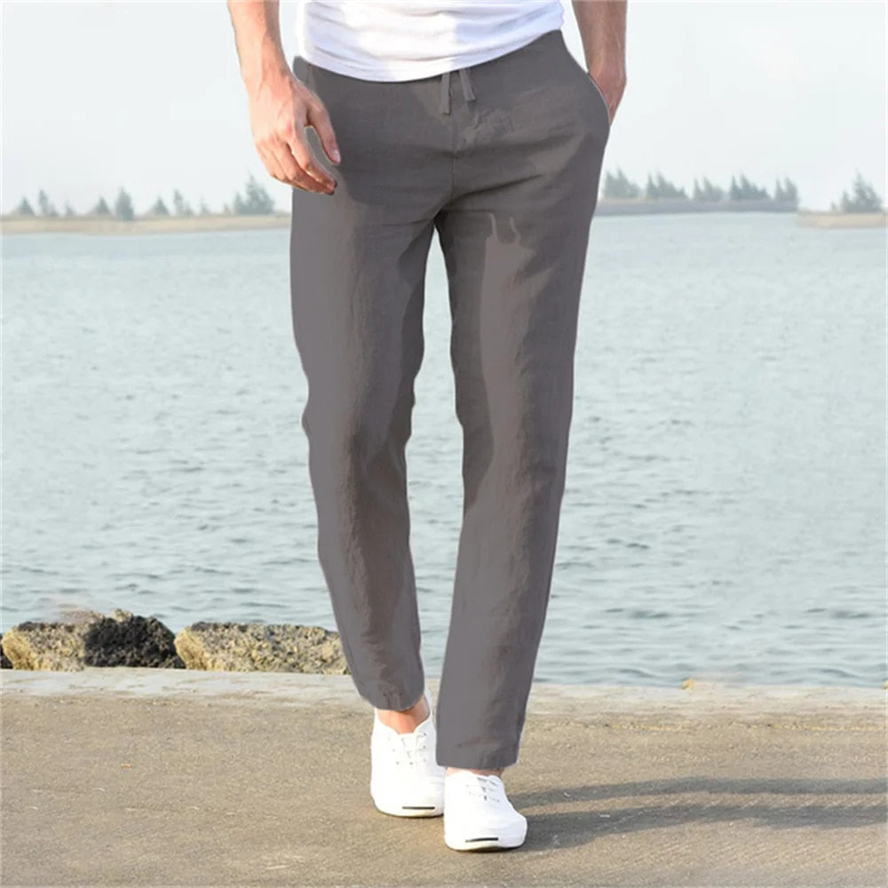 Pantalon léger en lin pour hommes, décontracté et confortable