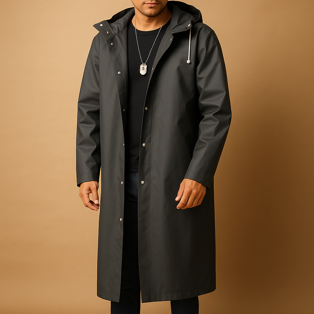 Imperméable long pour hommes avec capuche - Veste d'extérieur doublée