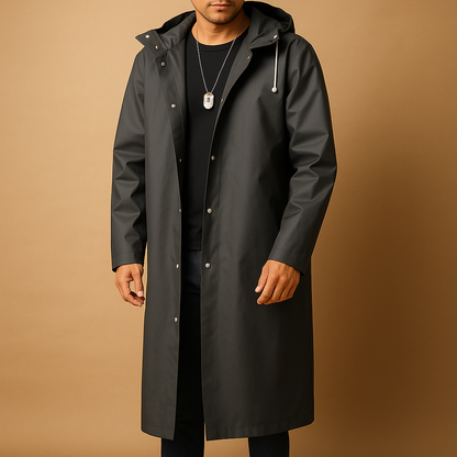 Imperméable long pour hommes avec capuche - Veste d'extérieur doublée