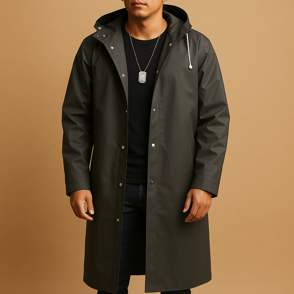 Imperméable long pour hommes avec capuche - Veste d'extérieur doublée