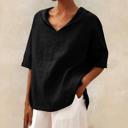 Casual linen shirt with V-neck for women - blouse in relaxed fit for everyday wear