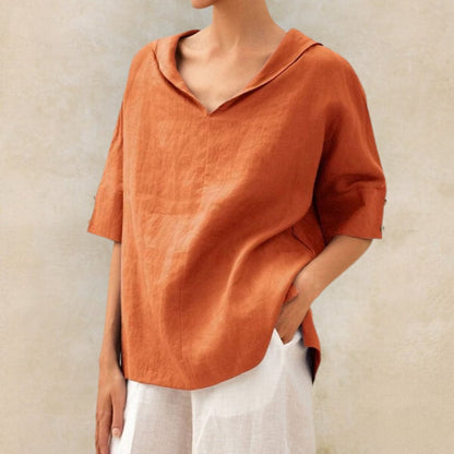 Casual linen shirt with V-neck for women - blouse in relaxed fit for everyday wear