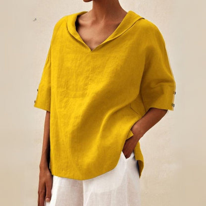 Casual linen shirt with V-neck for women - blouse in relaxed fit for everyday wear