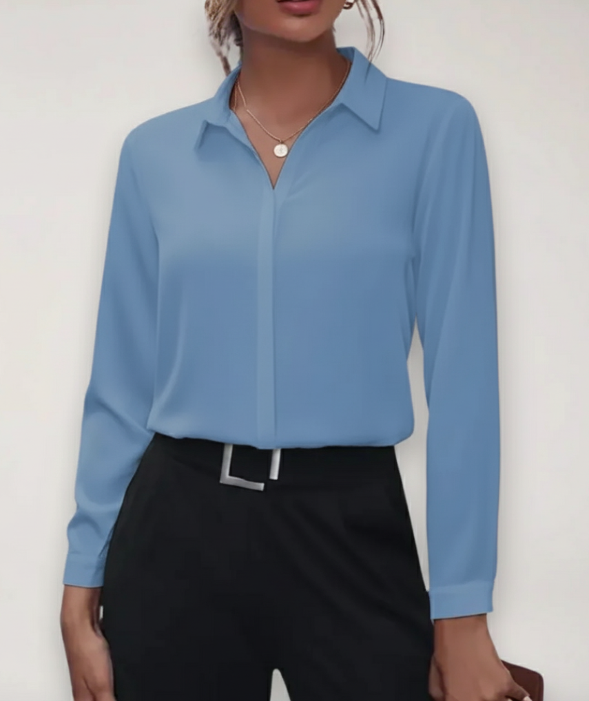 Women's Tailored Blouse with Button Placket for Office Outfits