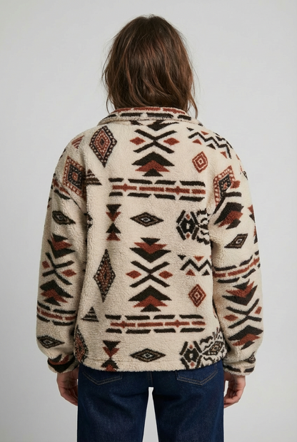 Sweat-shirt en polaire douillet zippé pour femmes – Imprimé géométrique d'hiver