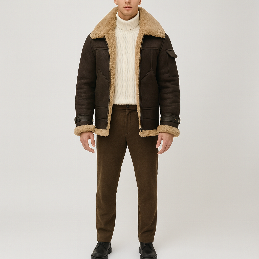 Men's Shearling Leather Jacket Winter