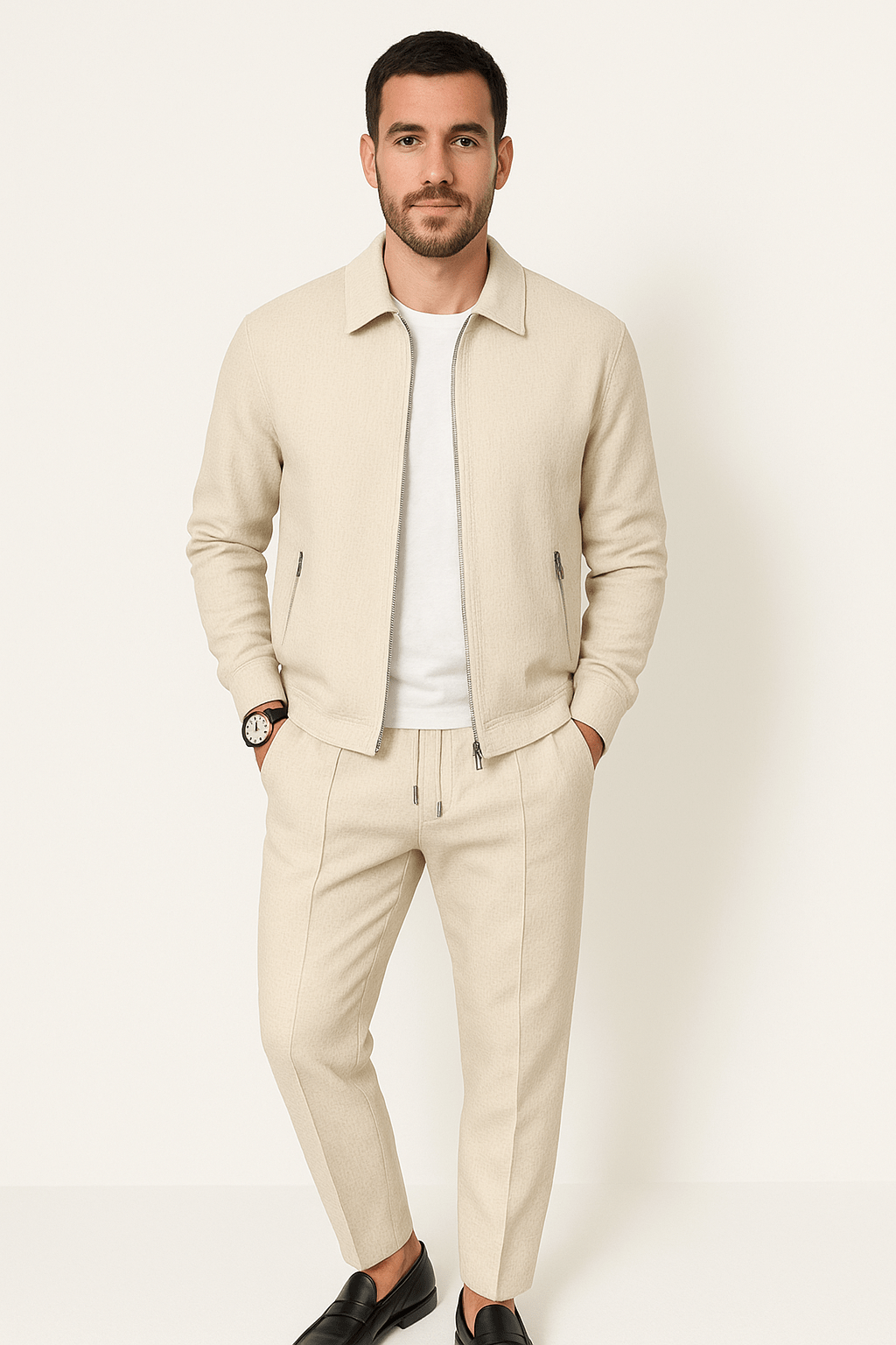 Men's suit with jacket and pants with casual zipper | Minimalist two-piece set