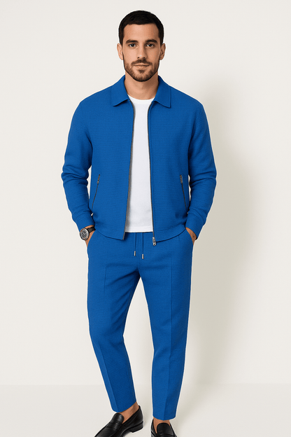 Men's suit with jacket and pants with casual zipper | Minimalist two-piece set
